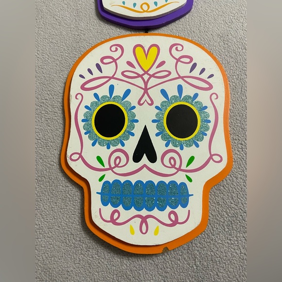 3-Sugar Skulls Wall Hanging Sign - Picture 2 of 4